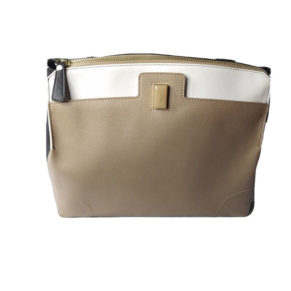 Furla Top Handle Handbag Italian Leather Purse Taupe Cream Brown - Picture 3 of 14